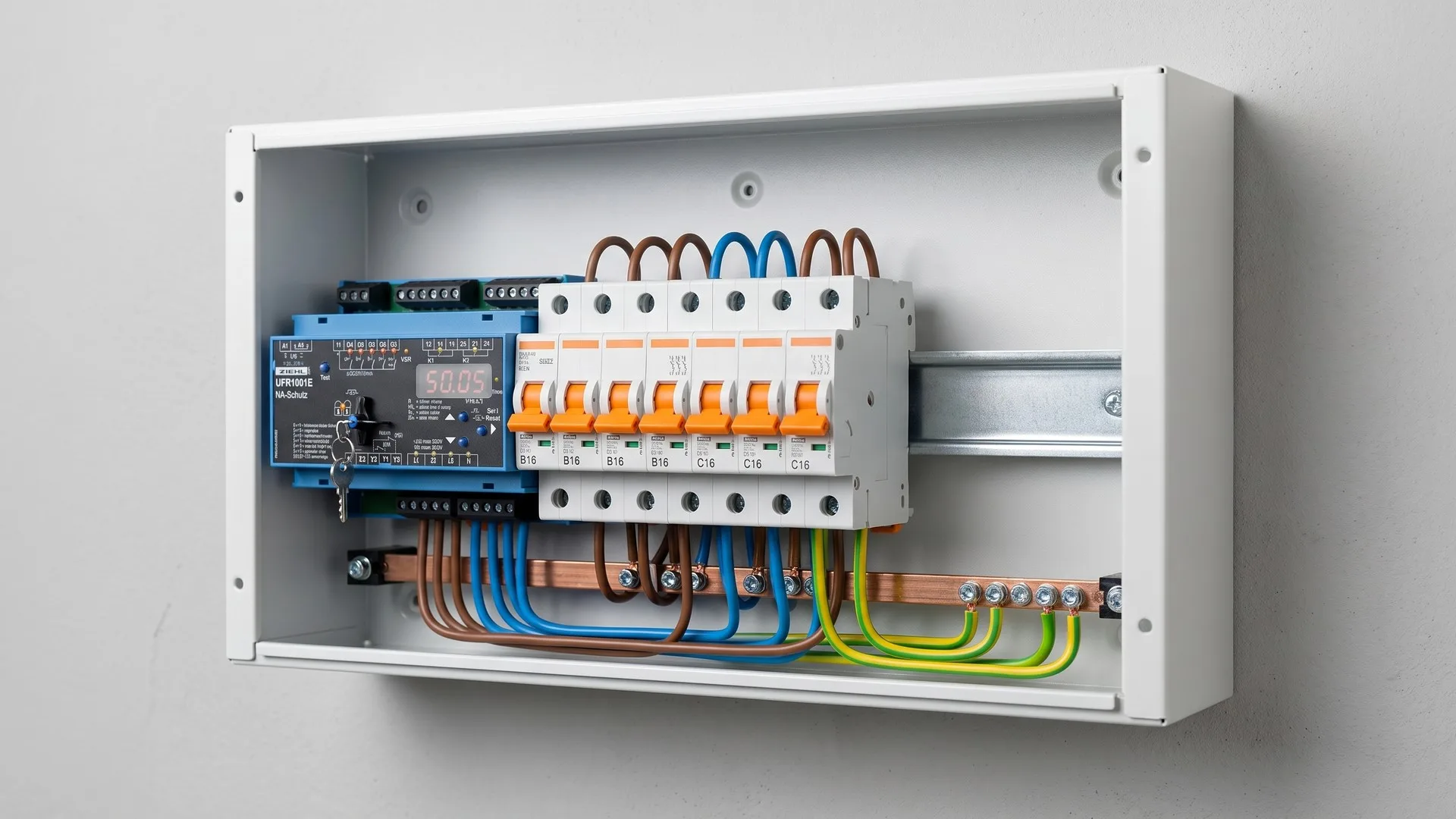 Siguranțe automate și disjunctoare diferențiale RCBO montate pe șină DIN într-un tablou electric de locuință