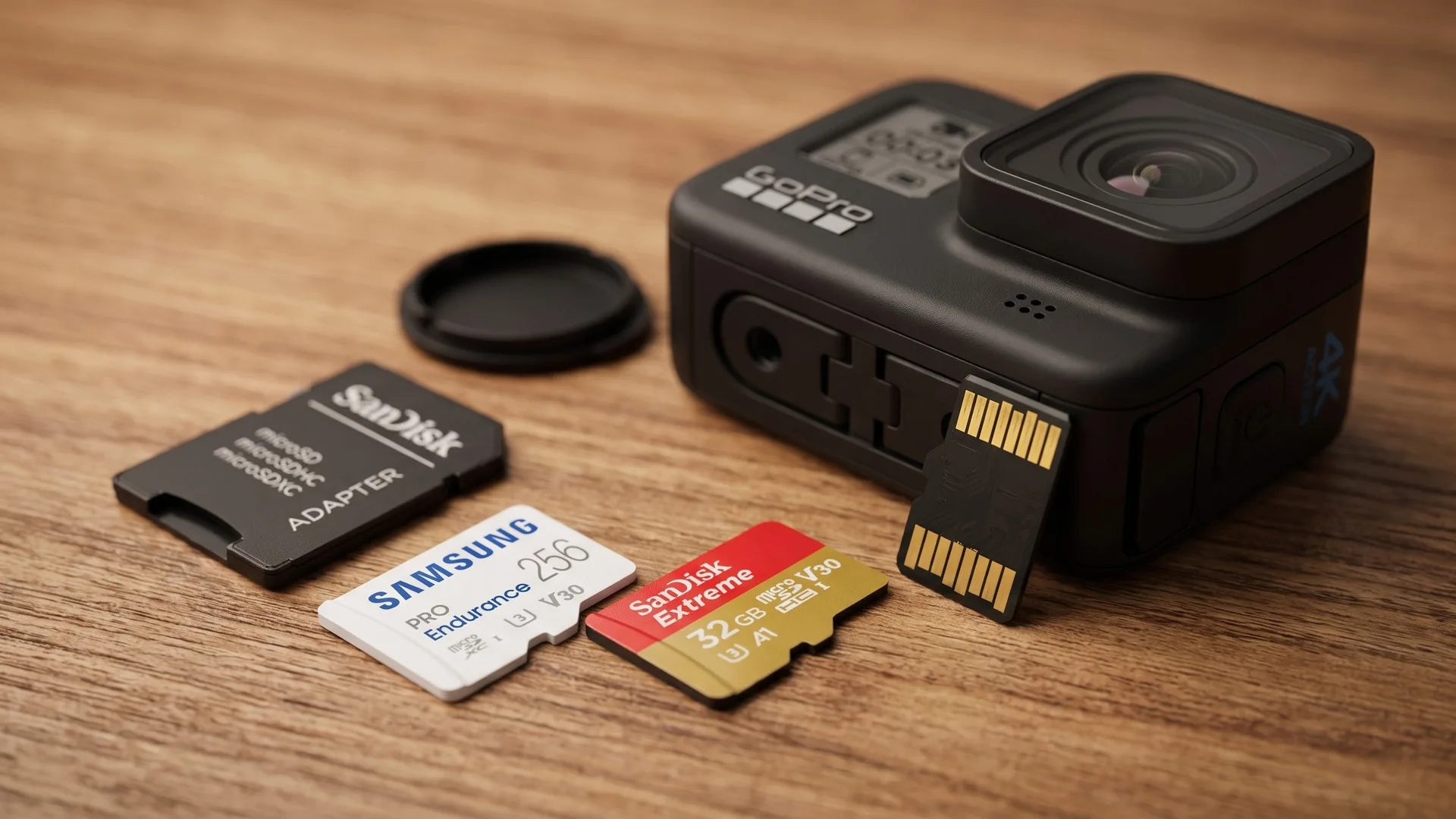 Card microSD ținut între degete, cu simbolurile de clasă de viteză vizibile pe etichetă