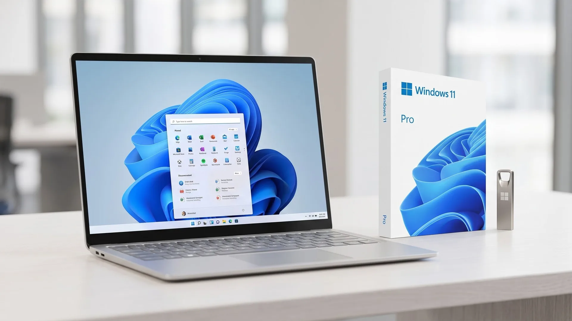 Laptop de birou cu ecranul de deblocare a unui disc criptat, lângă un calculator fix accesat de la distanță