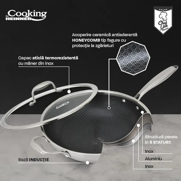 Tigaie Wok HEINNER Titanium3 Inox 4.5L 30cm - imagine 6