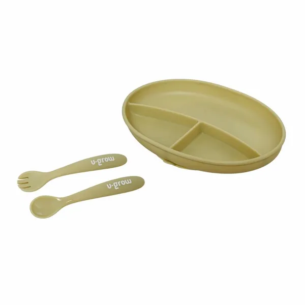 Set Farfurie U-GROW Olive Silicon cu Linguriță și Furculiță