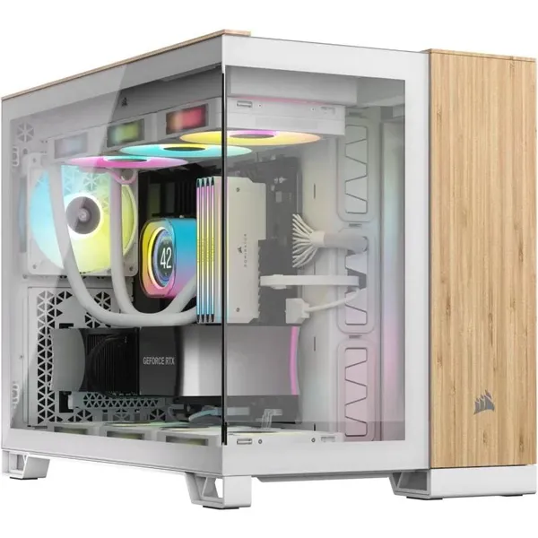 Carcasa CORSAIR 2500X Micro ATX Dual Chamber White/Bamboo Wood - imagine 1