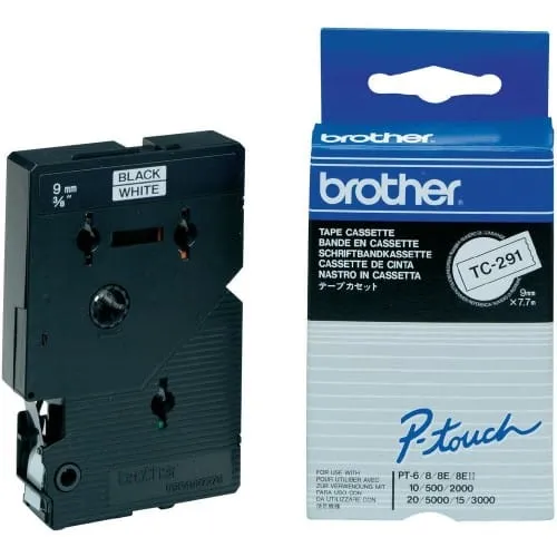 Bandă Laminată BROTHER TC-291 Negru pe Alb 9 mm - imagine 2