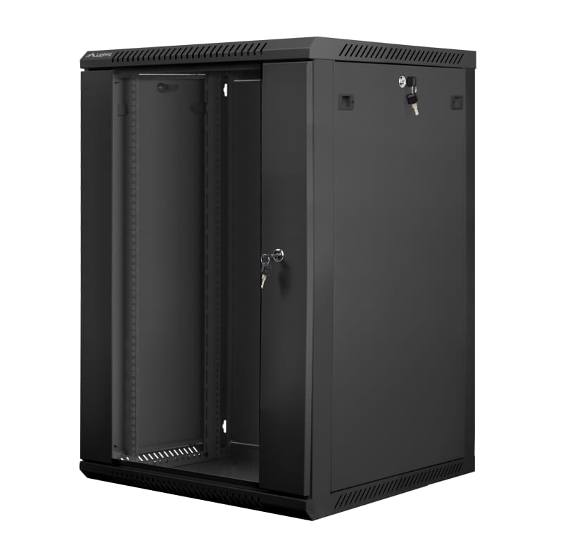 Dulap Rack 19 țoli LANBERG Perete 18U 600x600 Ușă Sticlă Negru V2