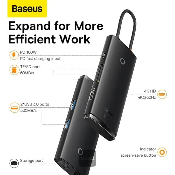 Docking Station BASEUS WKQX050101 Lite USB Type-C Negru - imagine 5