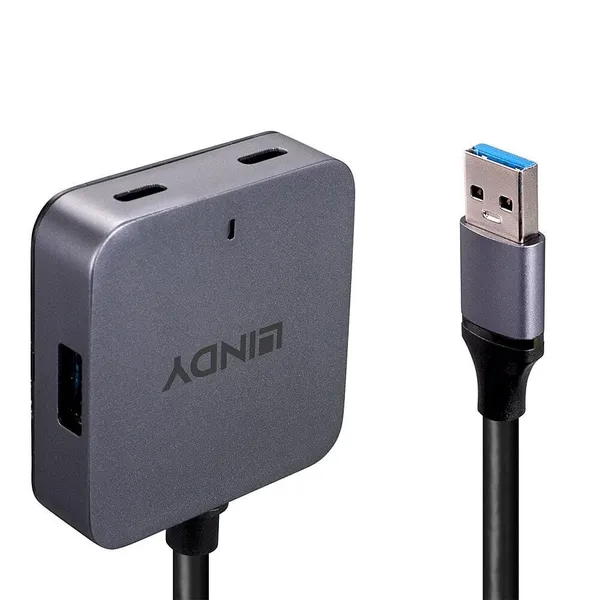 Hub USB LINDY 4 Porturi USB 3.2 5Gbps Cablu 5m Gri LY-43388 - imagine 3