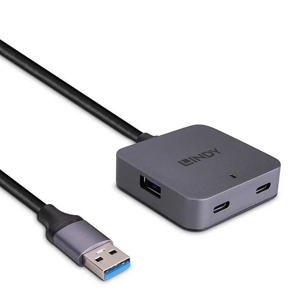 Hub USB LINDY 4 Porturi USB 3.2 5Gbps Cablu 5m Gri LY-43388 - imagine 2