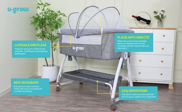 Patut Co-Sleeper U-GROW 2 în 1 cu Funcție de Leagăn - imagine 5