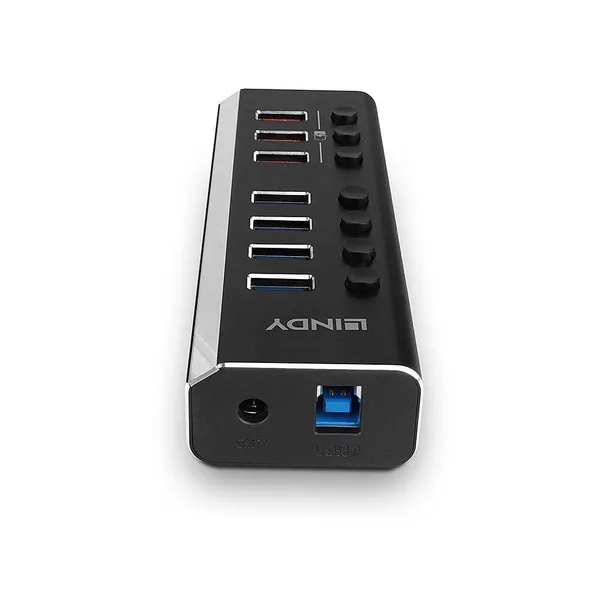 Hub USB LINDY 7 Porturi USB 3.0 QuickCharge Negru LY-43371 - imagine 2