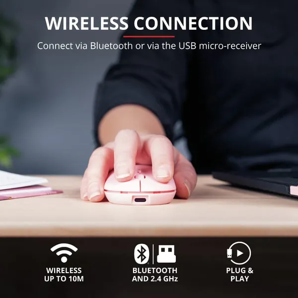 Mouse Wireless TRUST Puck 1600 dpi Roz TR-24125 - imagine 3
