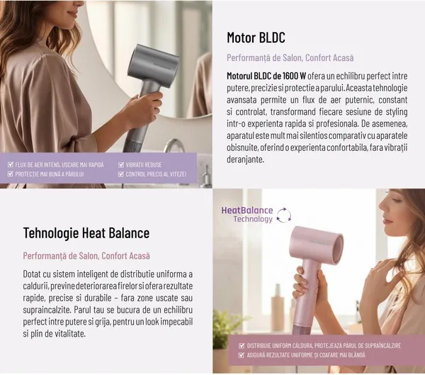 Uscător de păr HEINNER HHD-H16BLDC-PNK 1600W Motor BLDC Roz - imagine 7