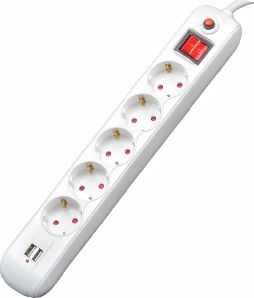 Prelungitor SPACER PP-5-45 USB Alb 5 Prize Schuko 2 USB