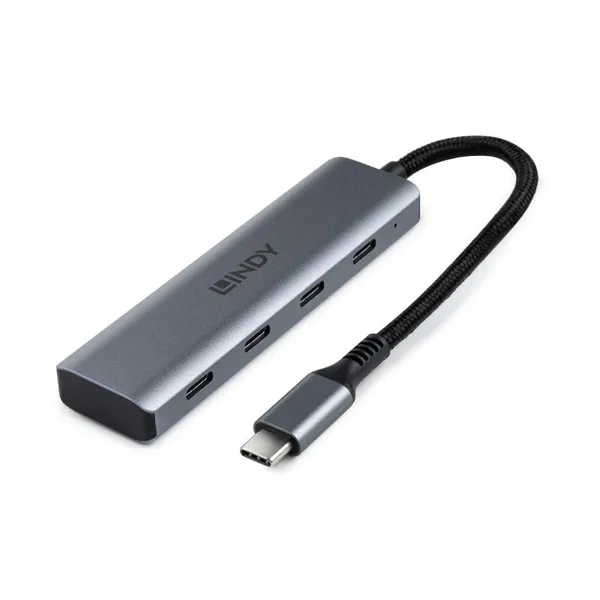 Hub USB LINDY 3.2 4 Porturi Type-C 10Gbps Gri LY-43414