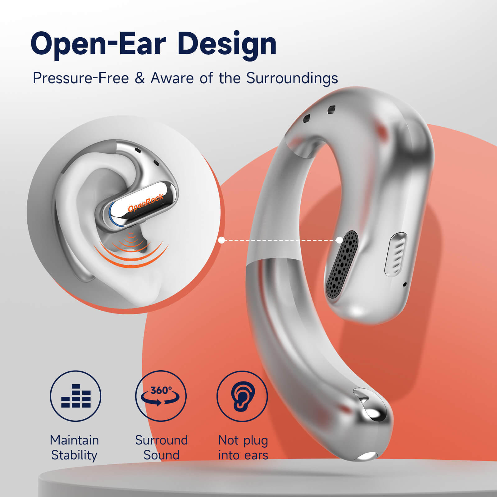 Căști ONEODIO OpenRock Pro TWS Bluetooth 5.2 IPX5 Crem - imagine 3
