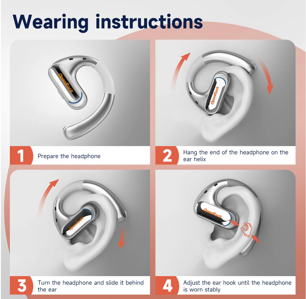 Căști ONEODIO OpenRock Pro TWS Bluetooth 5.2 IPX5 Crem - imagine 5