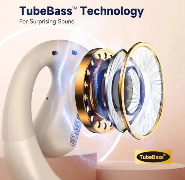 Căști ONEODIO OpenRock Pro TWS Bluetooth 5.2 IPX5 Crem - imagine 6