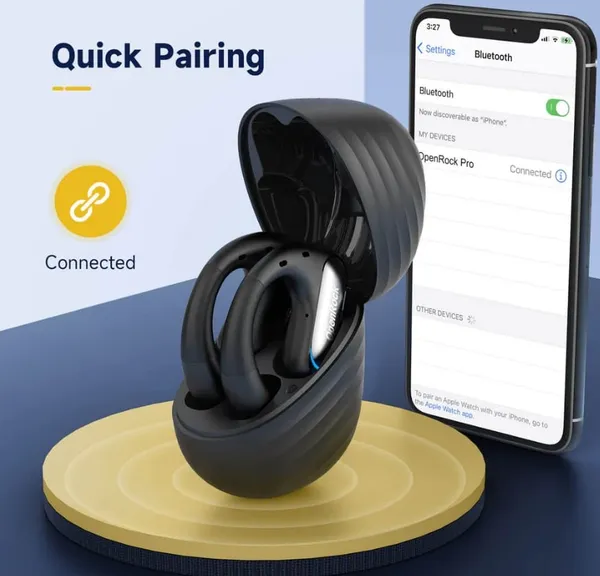 Căști ONEODIO OpenRock Pro TWS Bluetooth 5.2 IPX5 Crem - imagine 7