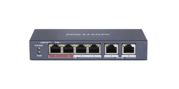 Switch HIKVISION DS-3E0106P-E/M 4 Porturi PoE 300m
