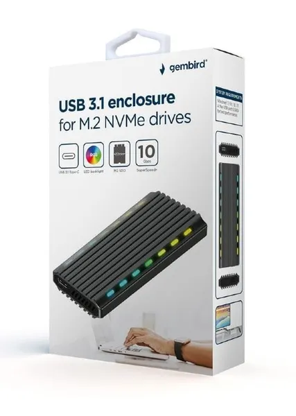 Rack extern GEMBIRD SSD M.2 USB 3.1 RGB Argintiu EE2280-U3C-03 - imagine 4
