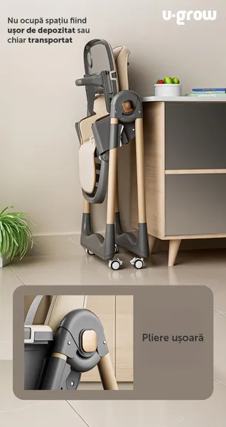 Scaun de Masă Bebe U-GROW UG-330-BR Pliabil Înălțime Reglabilă Maro - imagine 4