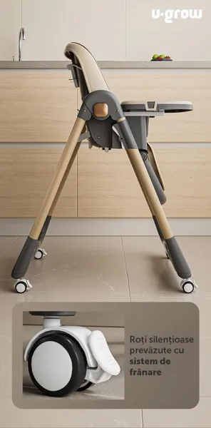 Scaun de Masă Bebe U-GROW UG-330-BR Pliabil Înălțime Reglabilă Maro - imagine 5