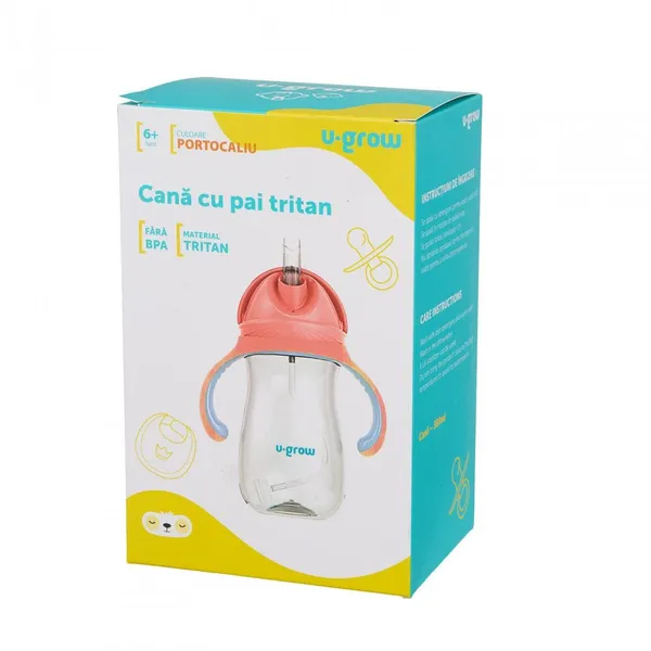 Cană cu pai U-GROW Tritan Orange 300ml - imagine 4
