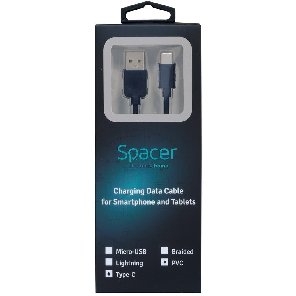 Cablu Date și Alimentare SPACER SPDC-TYPEC-PVC-BK-1.0 USB Type-C 1m Negru