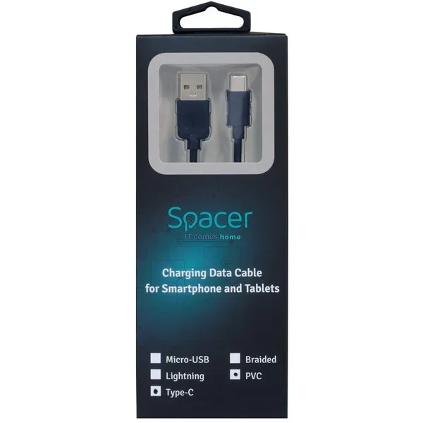 Cablu Date și Alimentare SPACER SPDC-TYPEC-PVC-BK-1.0 USB Type-C 1m Negru