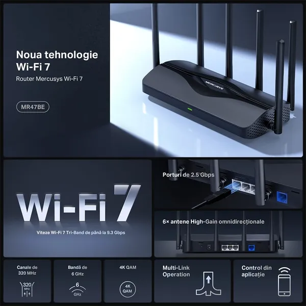 Router Wireless MERCUSYS MR47BE BE9300 Wi-Fi 7 - imagine 3