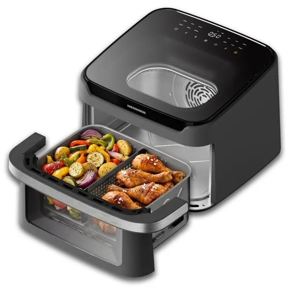Friteuză Dublă cu Aer Cald HEINNER AirBake Revolution 10L 2200W Gri - imagine 11