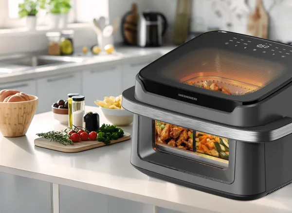 Friteuză Dublă cu Aer Cald HEINNER AirBake Revolution 10L 2200W Gri - imagine 7