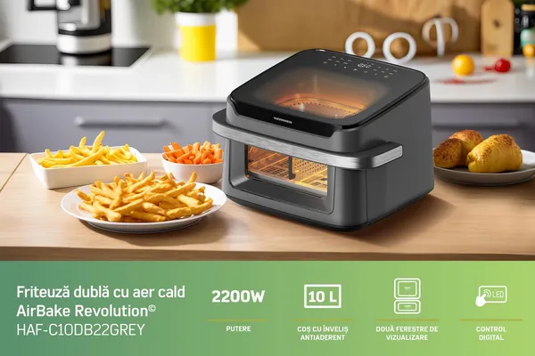 Friteuză Dublă cu Aer Cald HEINNER AirBake Revolution 10L 2200W Gri - imagine 8