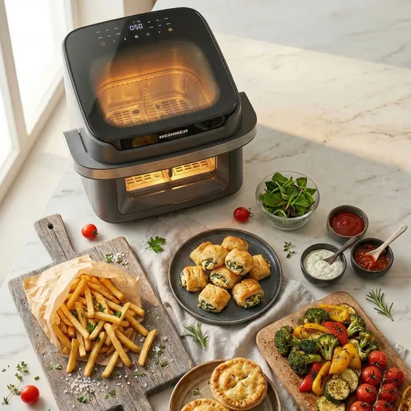 Friteuză Dublă cu Aer Cald HEINNER AirBake Revolution 10L 2200W Gri - imagine 9