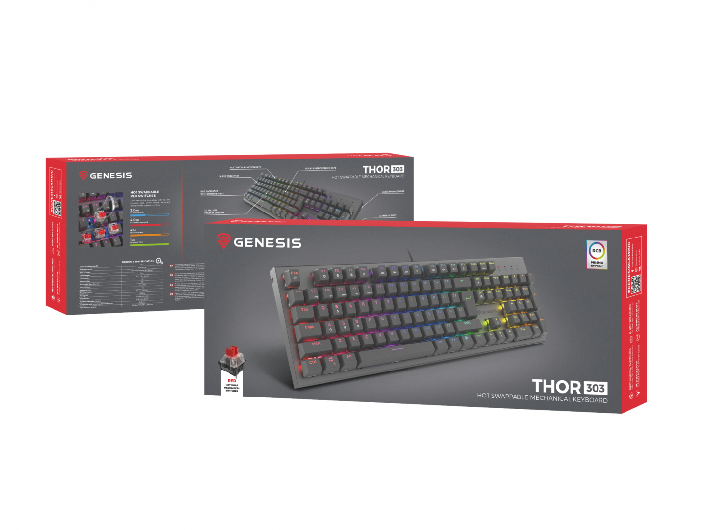 Tastatură Gaming Mecanică GENESIS Thor 303 RGB Switch Red Negru - imagine 8