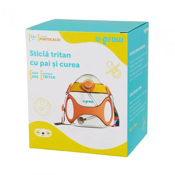 Sticlă U-GROW Tritan cu Pai și Cureauă 330 ml Orange - imagine 4