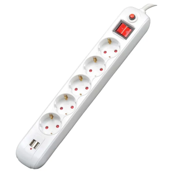 Prelungitor SPACER PP-5-18 USB 5 Prize Schuko 2 USB Alb - imagine 3