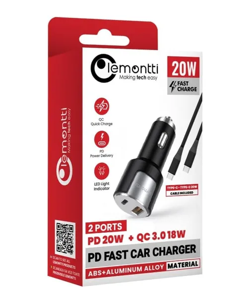 Încărcător Auto LEMONTTI LIAFCPD20WNA 20W 2 Porturi Negru - imagine 2