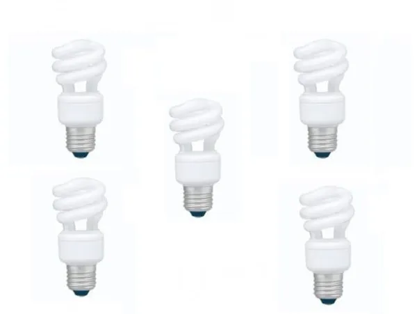 Set 5 becuri fluorescent PANASONIC 8W E27 Alb Rece Spirala EFD8E65HD3E-5