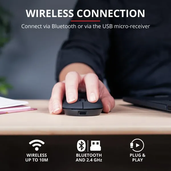 Mouse TRUST Puck Rechargeable Wireless Ultra-Thin 1600 dpi Negru TR-24059 - imagine 2