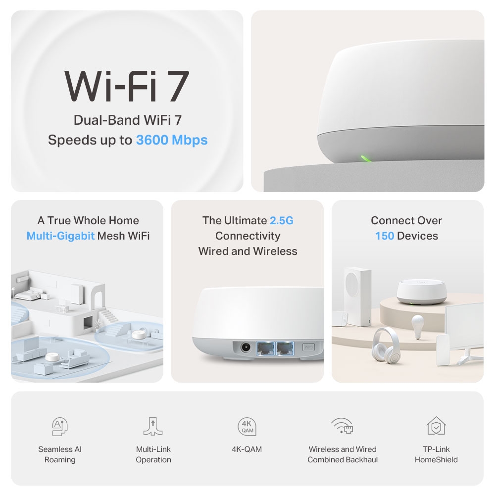 Sistem Mesh TP-Link Deco BE25 (3-pack), Wi-Fi 7 BE3600, Tri-Band 2.4/5GHz - imagine 5