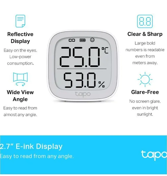 Senzor Smart TP-LINK Tapo T315 Temperatură și Umiditate WiFi Alb - imagine 3