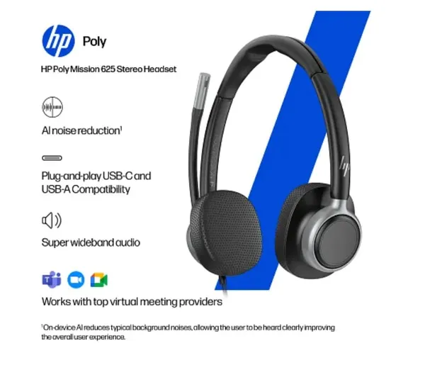 Casti HP Mission 625 USB Wired Noise-Canceling Negru - imagine 4