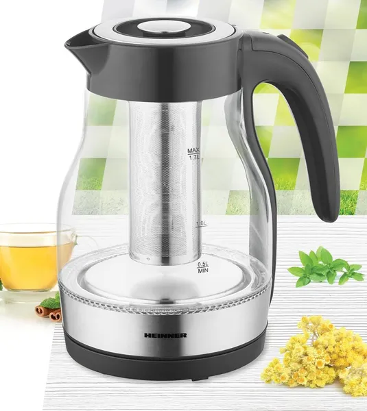 Fierbător Electric HEINNER HEK-TF2200GBK cu Filtru Ceai 1.7L