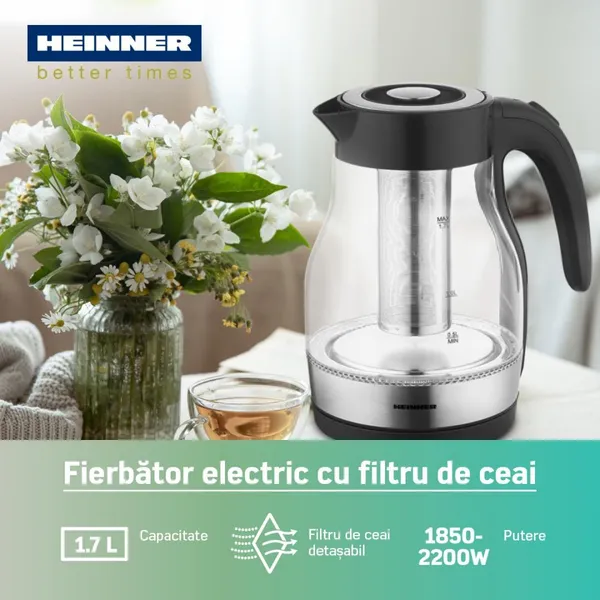 Fierbător Electric HEINNER HEK-TF2200GBK cu Filtru Ceai 1.7L - imagine 3