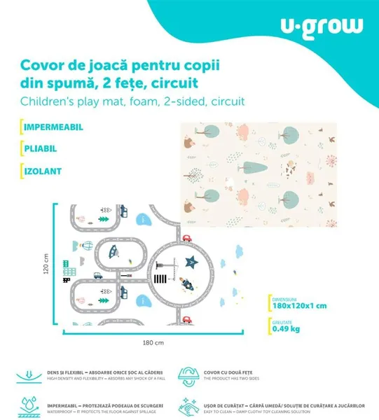 Covor de Joacă U-GROW 2 Fețe Pliabil 180x120 cm - imagine 9