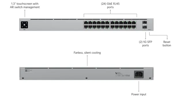 Switch UBIQUITI UniFi USW-24 24 Porturi Gigabit Managed Rackabil - imagine 6