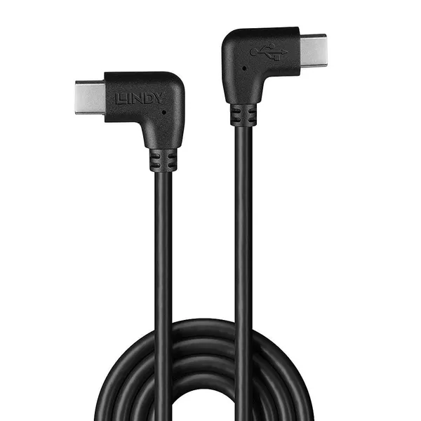 Cablu USB-C LINDY 2x90° 1m 60W Negru LY-32009 - imagine 2