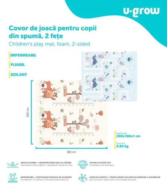 Covor de Joacă U-GROW Spumă Pliabil 180x200 cm 2 Fețe UG-F10180 - imagine 10