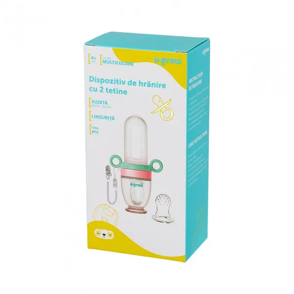 Dispozitiv de hrănire U-GROW cu 2 tetine, suzetă fructe și linguriță - imagine 4