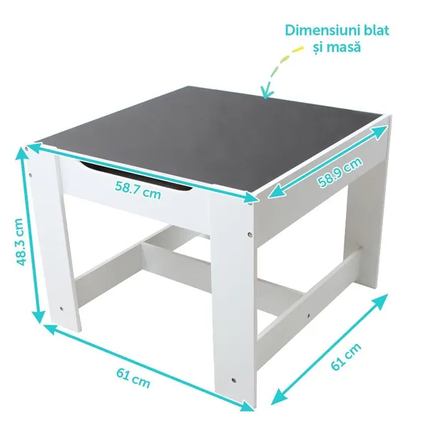 Set Masută și 2 Scaune Copii U-GROW Alb MDF UGMS-5601-GR - imagine 3